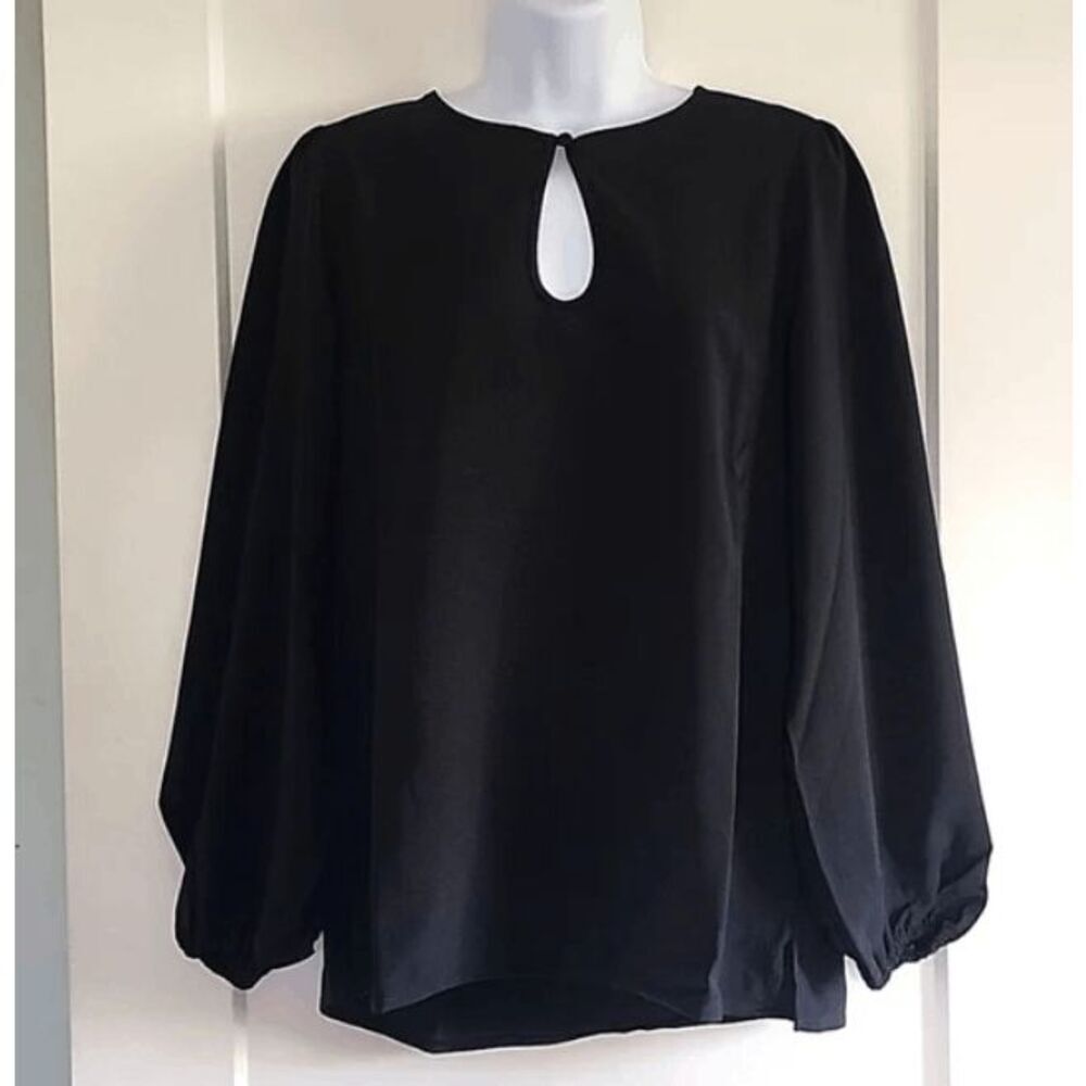 J.Crew NWT Black Blouse Top Keyhole Neck Long Balloon Sleeve Petite Career XSP